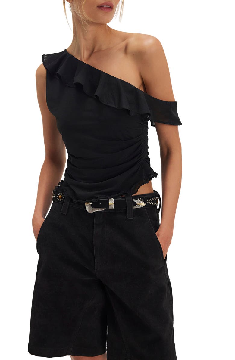Free People Isla Ruffle One-Shoulder Crop Top, Main, color, Black