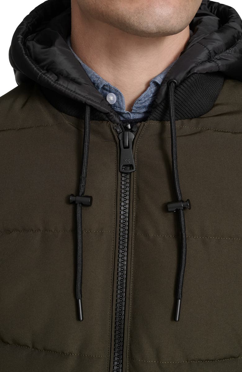 Kenneth Cole New York Oxford Hooded Quilted Bomber Jacket, Alternate, color, Olive