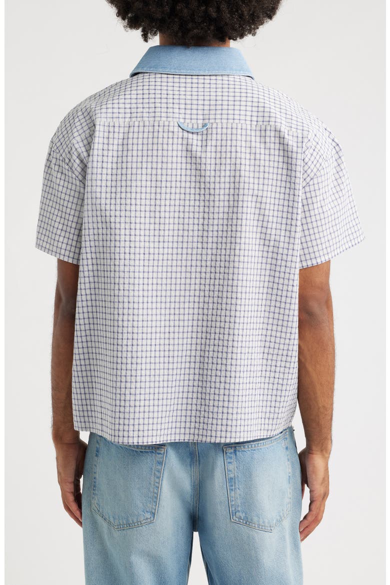 Contrast Collar Short Sleeve Button-Up Shirt, Alternate, color, SUMMER PLAID