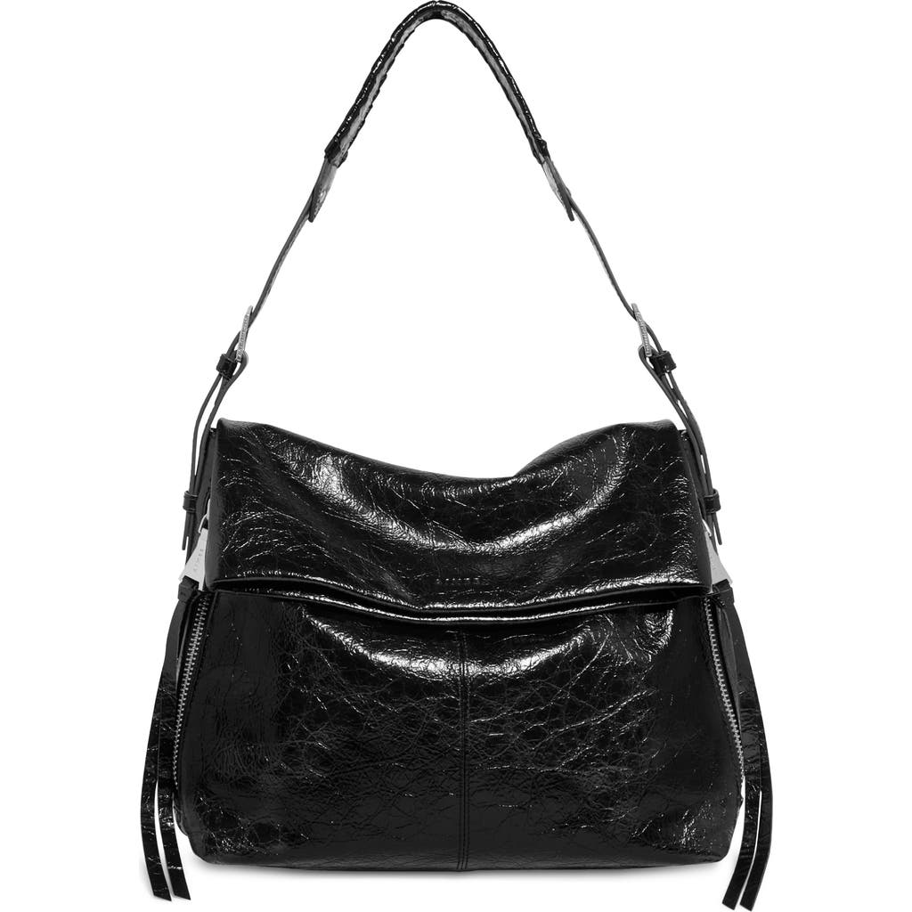 Aimee Bali Double Entry Leather Hobo In Black
