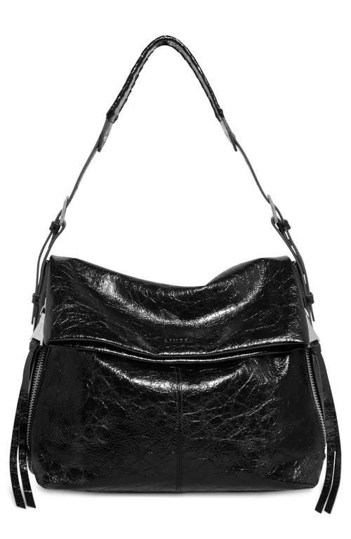 AIMEE Bali Double Entry Leather Hobo in Black Crinkle at Nordstrom