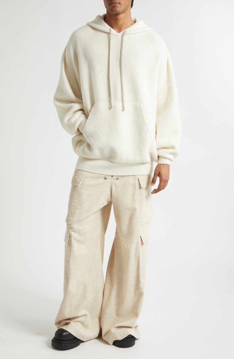 Rick Owens Hun Alpaca Blend Sweater Hoodie, Alternate, color, Milk