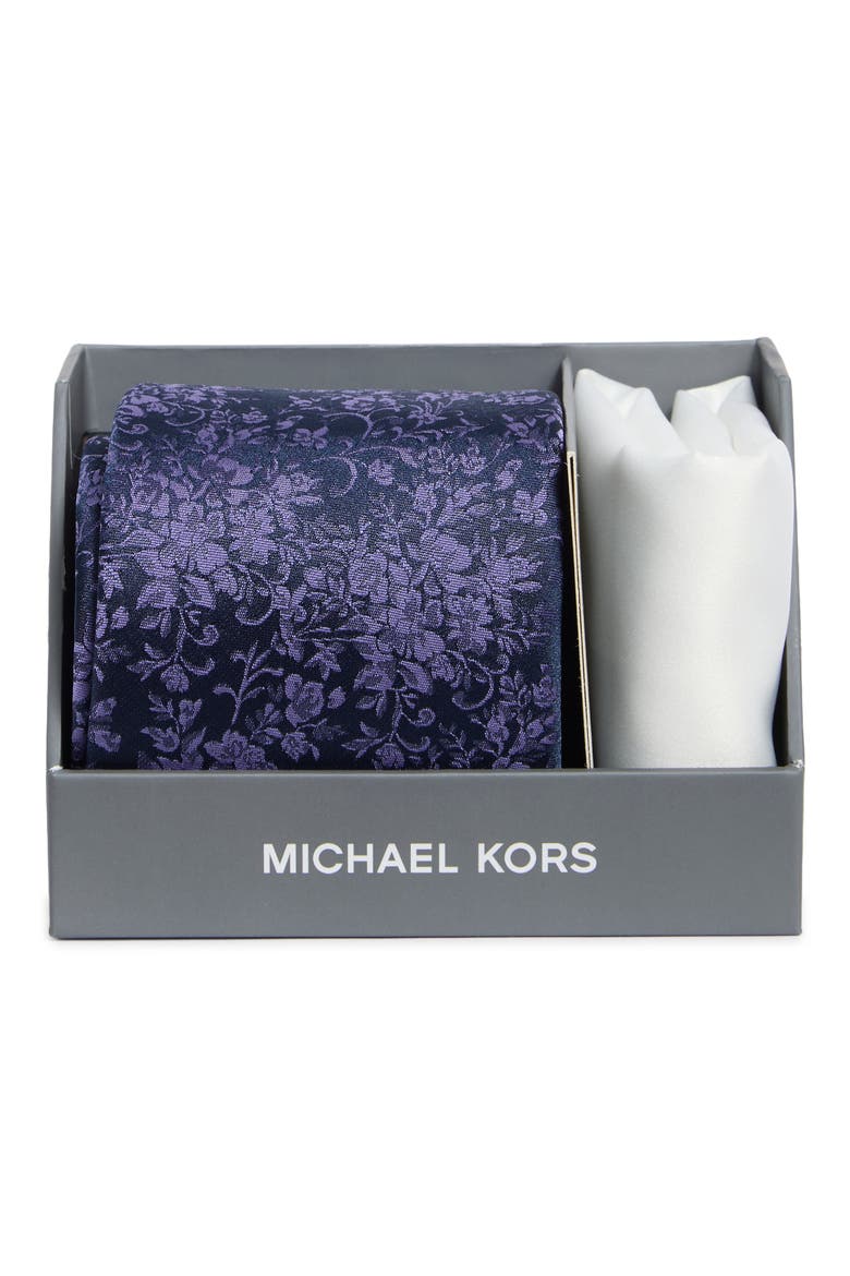 Floral Tie & Pocket Square Set, Main, color, PURPLE