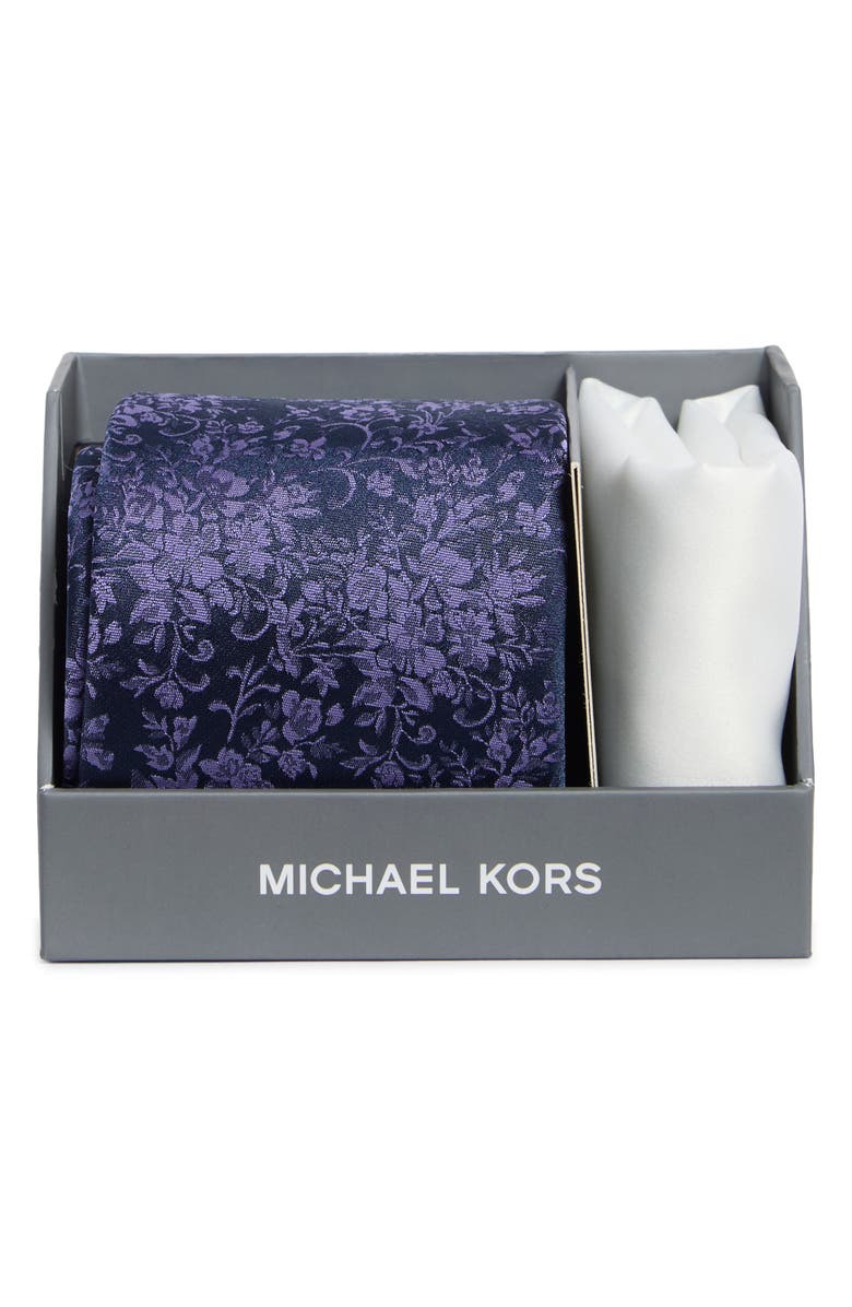 Michael Kors Floral Tie & Pocket Square Set, Main, color, Purple