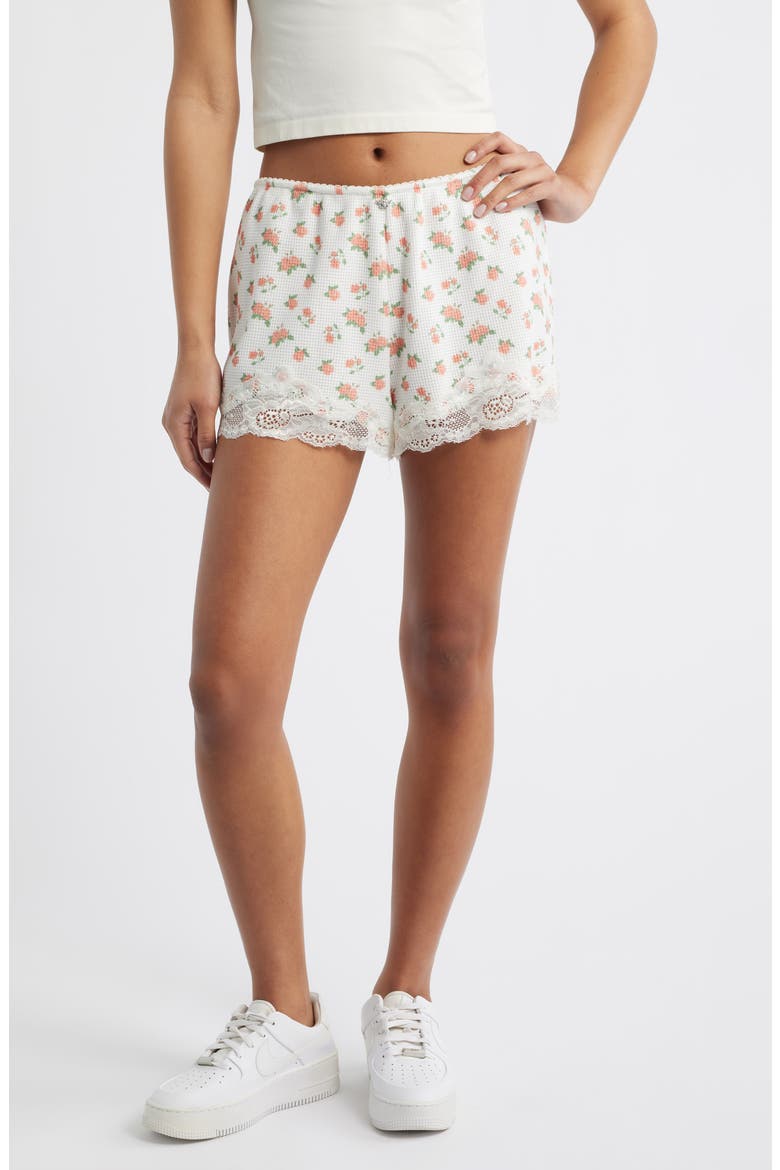 Sunshine & Bows Lace Trim Shorts, Main, color, FLOWER PRINT