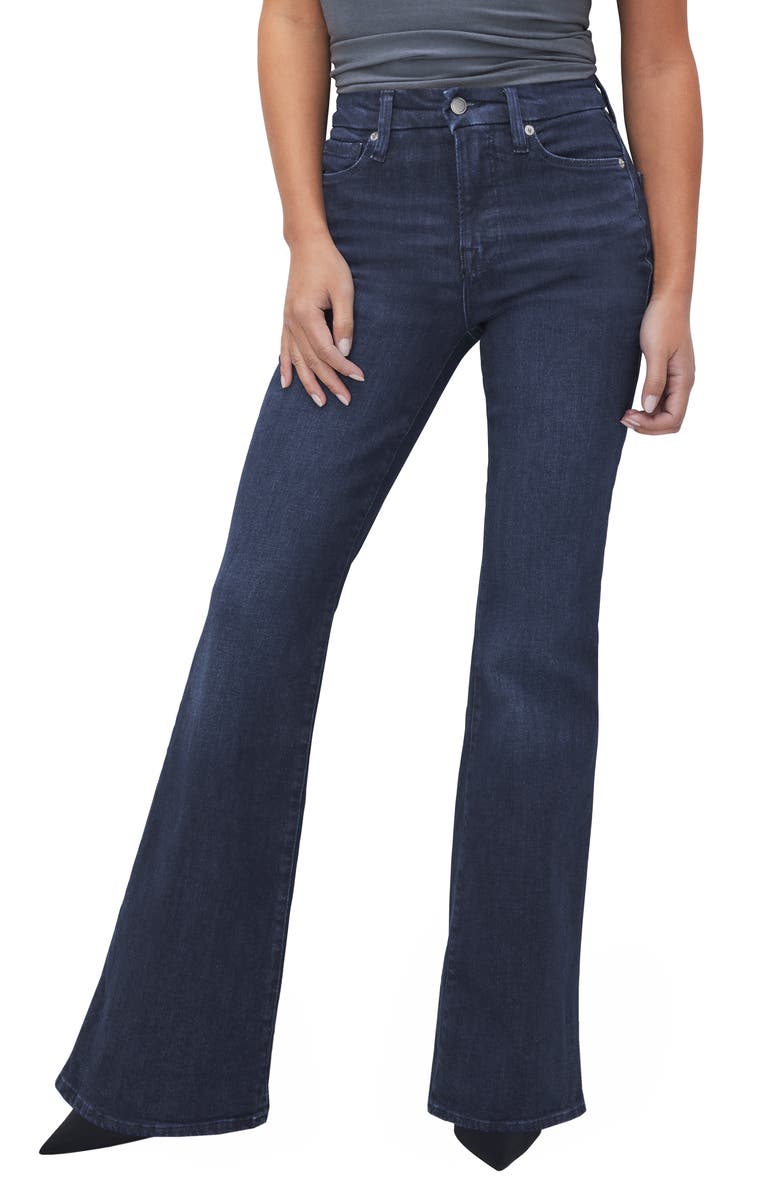 Good American Good Petite Flare Jeans, Main, color, Blue004