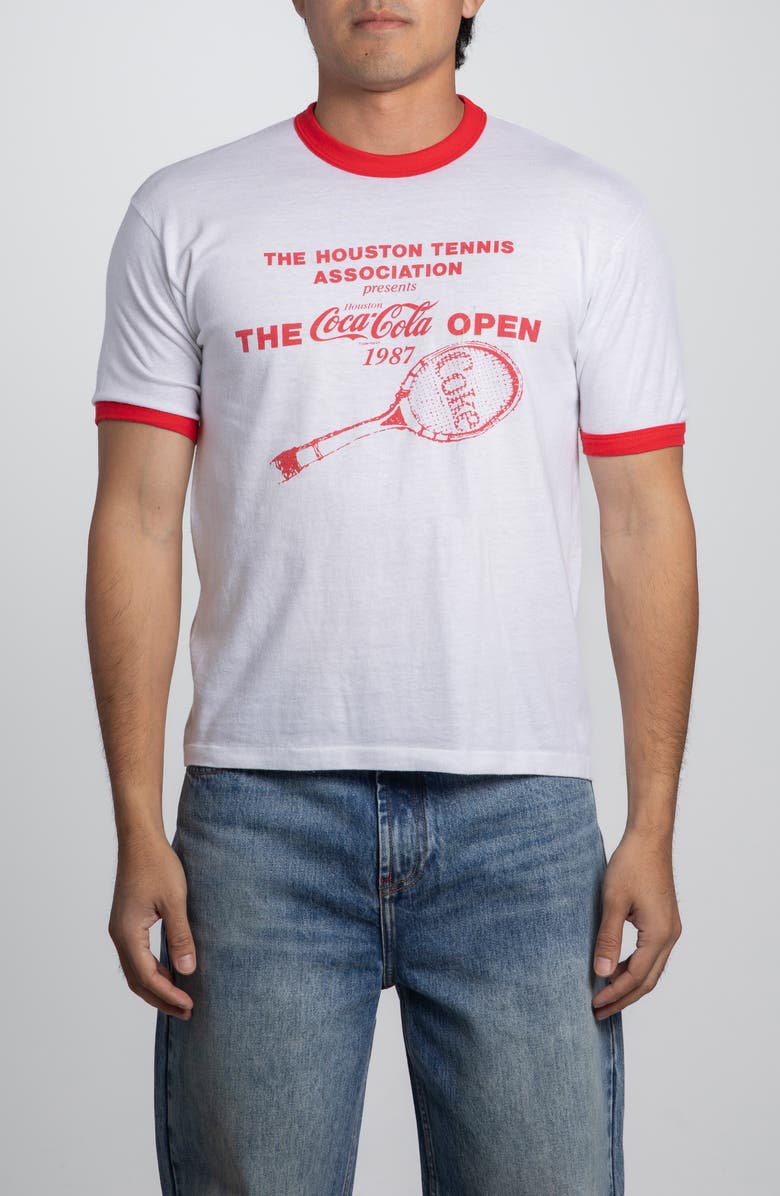 Elwood Vintage 87' Coca Cola Tennis Ringer Tee, Main, color, White/ Red
