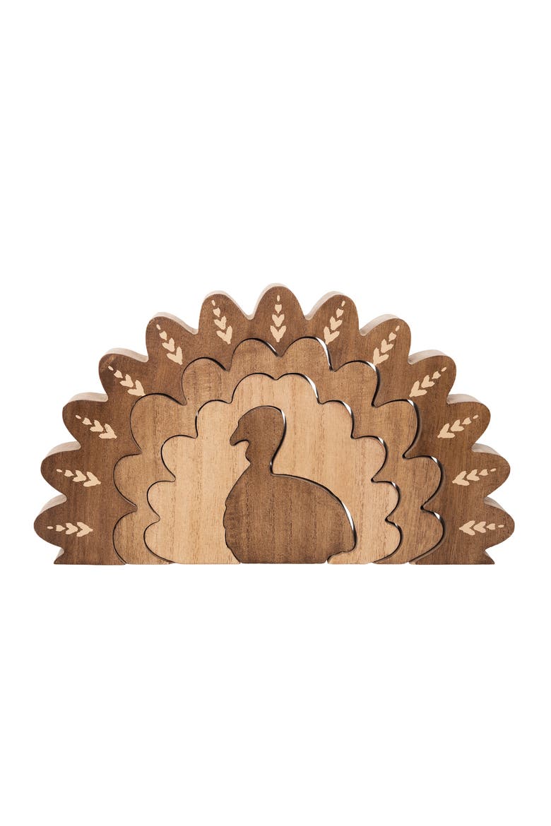 Turkey Wooden Puzzle Figurine 7.75" x 12.5", Main, color, Brown