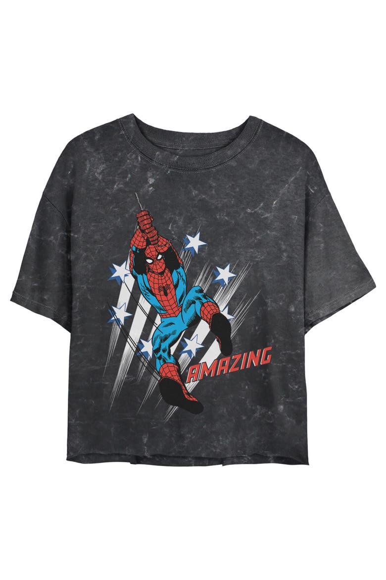 Junior's Marvel Spider-Man Amazing Stars Pose  Graphic T-Shirt, Main, color, Black