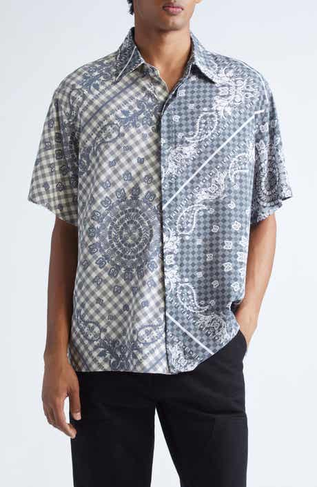 Rhude Split Gingham & Bandana Print Short Sleeve Button-Up Shirt