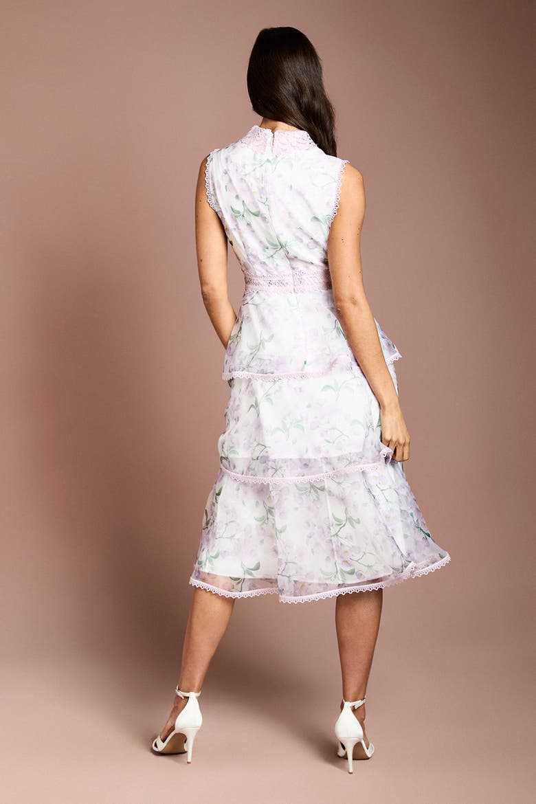 Floral Tiered Midi Dress, Alternate, color, Ivory
