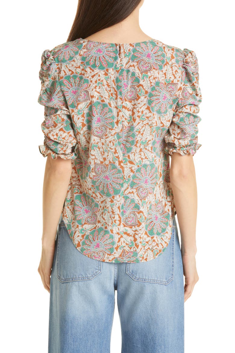 Henrieta Scarf Print Stretch Silk Top, Alternate, color, CARAMEL MULTI