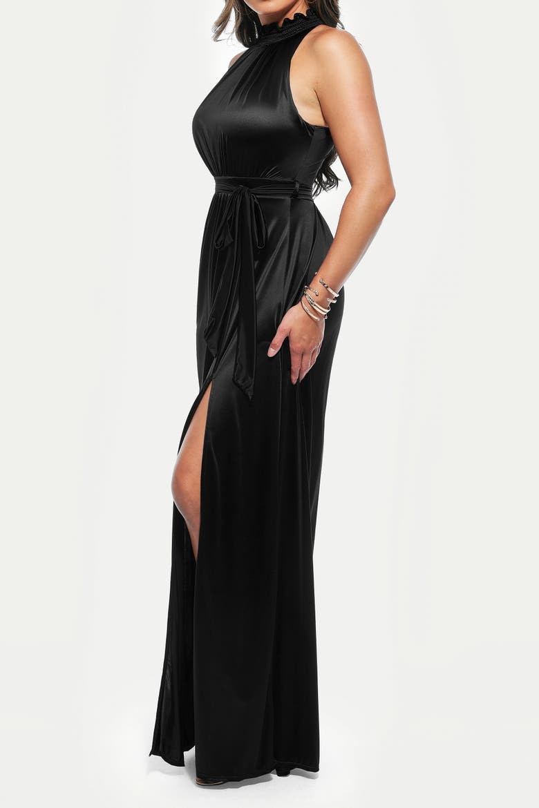 Built-in Shapewear Draped High Neck Maxi Dress, Alternate, color, Classic black