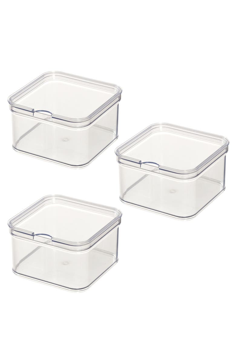 iDesign Stackable Fridge Organizer Bins with Lids - Set of 3 - Clear, Main, color, 