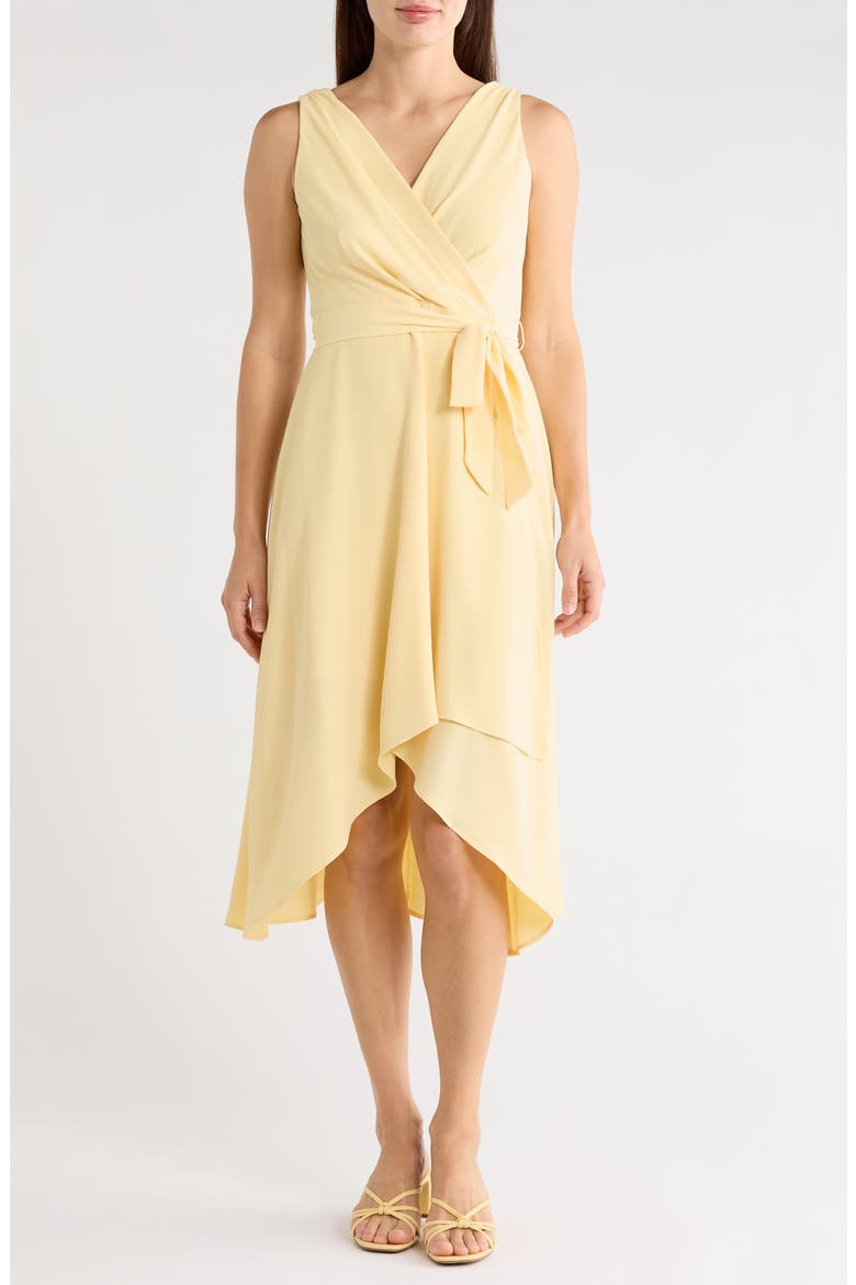 Tie Belt Faux Wrap High-Low Dress, Main, color, BUTTER