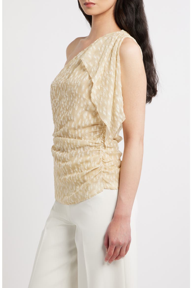Corinne Dot Jacquard One-Shoulder Top, Alternate, color, LIGHT BEIGE