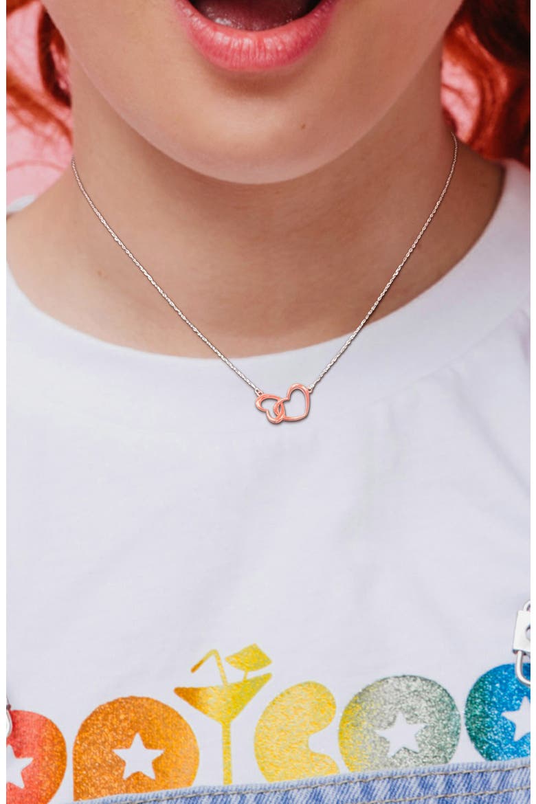 Double Heart Charm Necklace & Bracelet Set, Alternate, color, SILVER