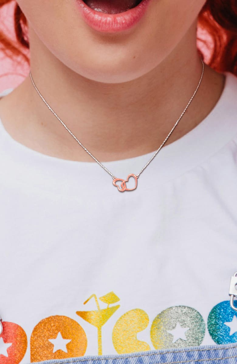 DELMAR Double Heart Charm Necklace & Bracelet Set, Alternate, color, Silver