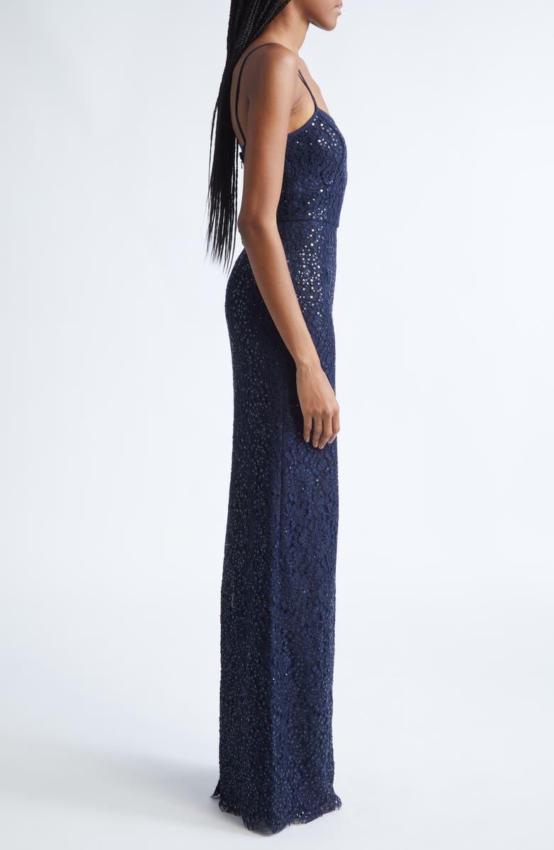 Michael Kors Collection Sequin Corded Floral Lace Gown, Alternate, color, Midnight