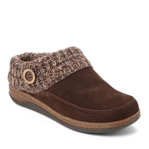 Genuine Cow Suede Clog With Sweater Cuff Slippers