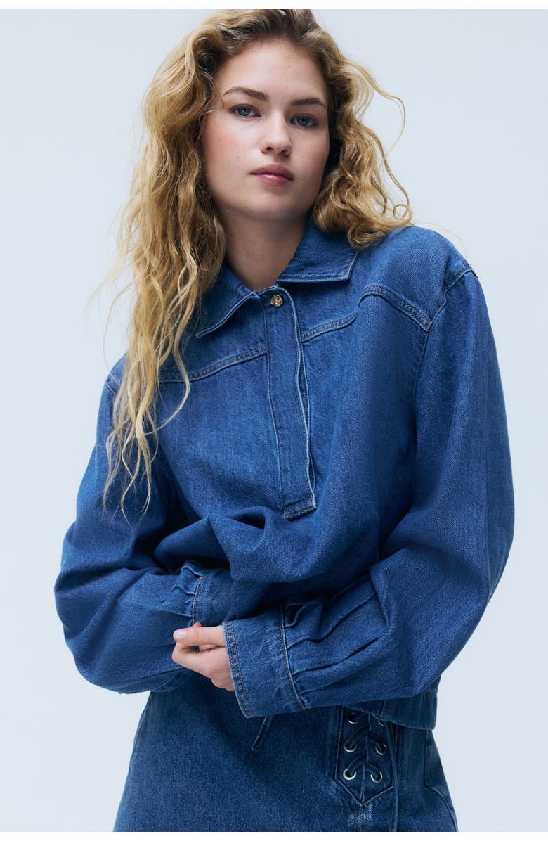 H&M Denim Popover Shirt, Alternate, color, Denim Blue