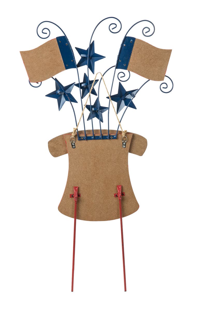 Glitzhome Wooden Metal Patriotic Flags Yard Stake or Wall Decor, Alternate, color, 