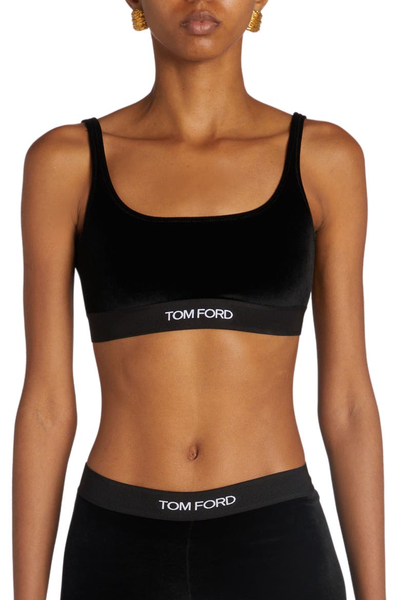 Signature Velour Bralette, Main, color, BLACK
