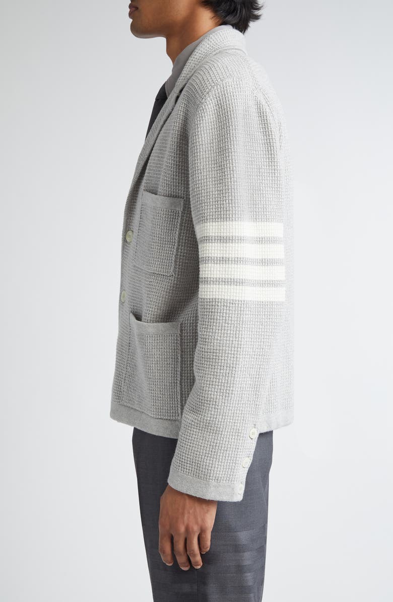 Thom Browne 4-Bar Waffle Knit Sweater Jacket, Alternate, color, Light Grey