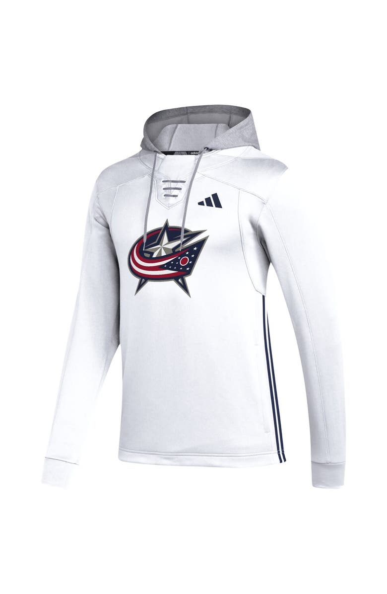 adidas Men's adidas White Columbus Blue Jackets Refresh Skate Lace AEROREADY Pullover Hoodie, Alternate, color,