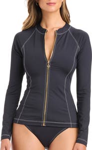 BLEU by Rod Beattie Contrast Stitch Zip-Up Rashguard