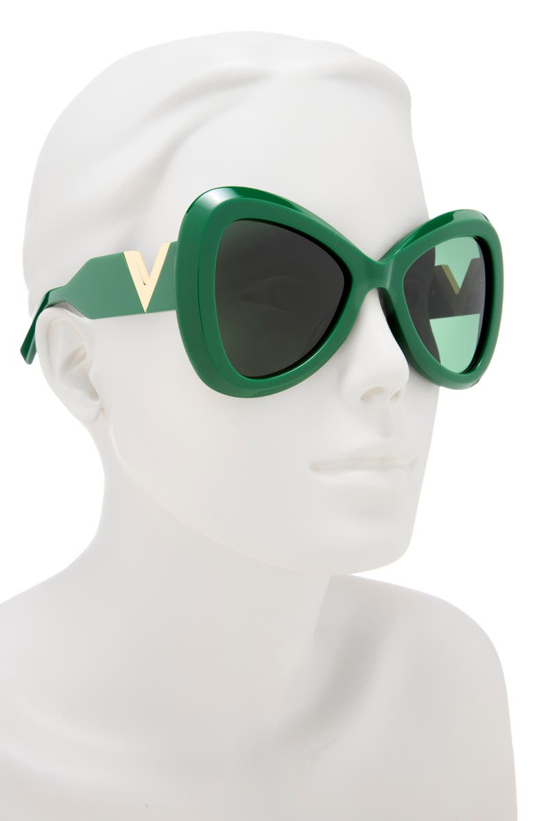 Valentino 55mm Polarized Triangular Sunglasses, Alternate, color, Green Green Green