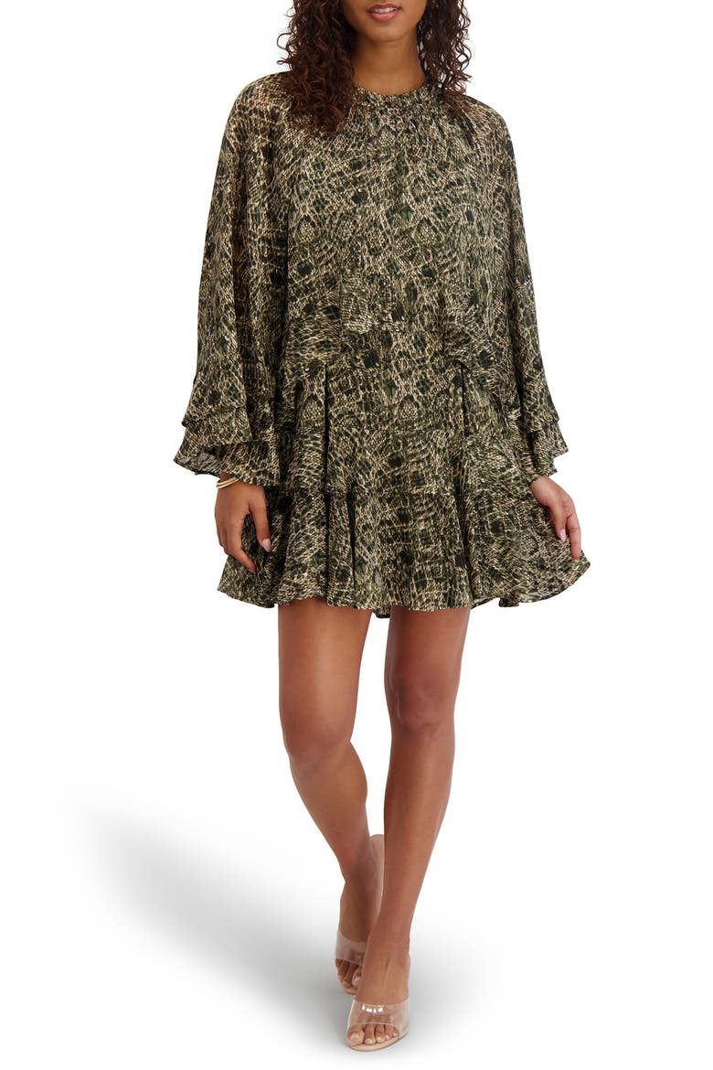 Bell Sleeve Tiered Minidress, Main, color, OLV MULTI