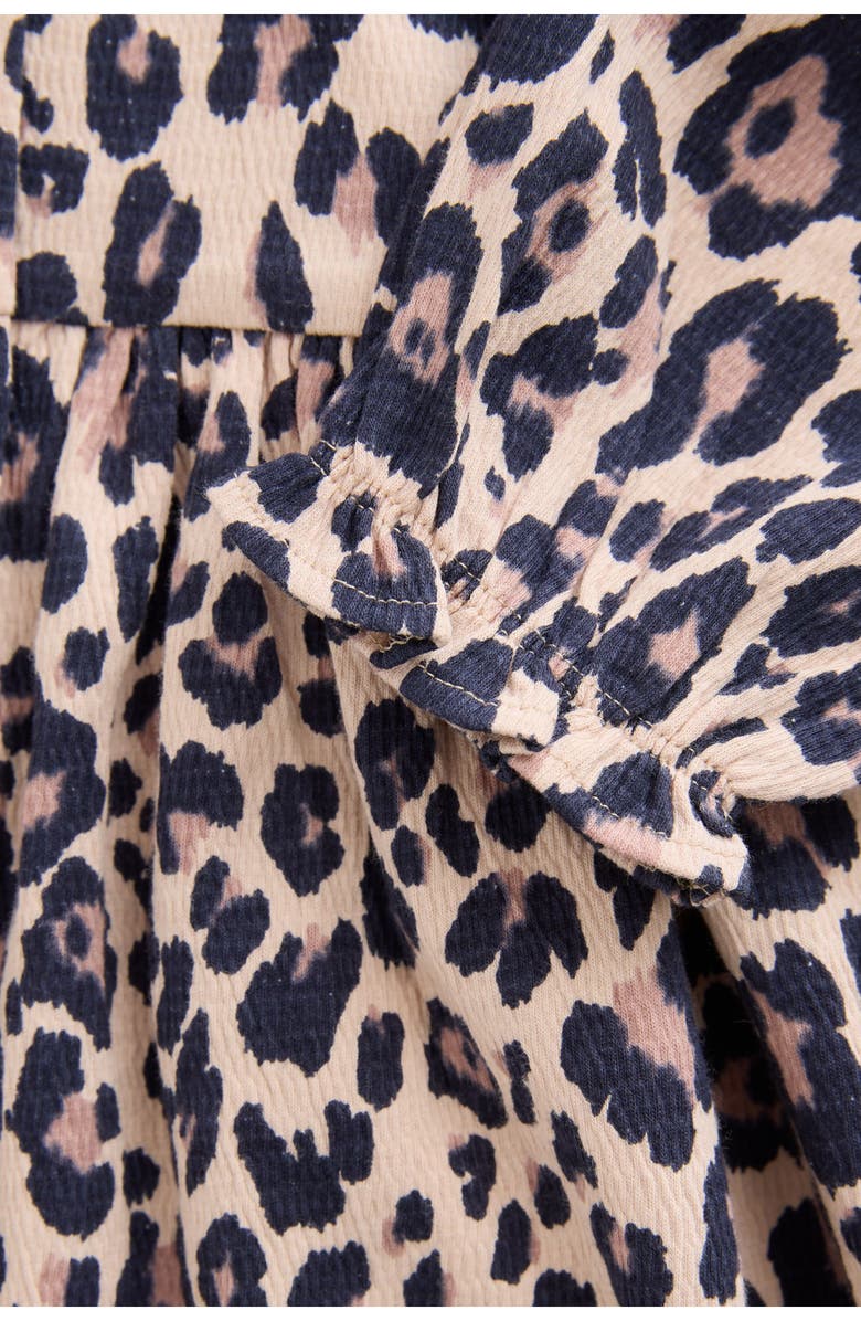 NEXT Kids' Ruffle Long Sleeve Cotton Blend Dress, Alternate, color, Multi Brown