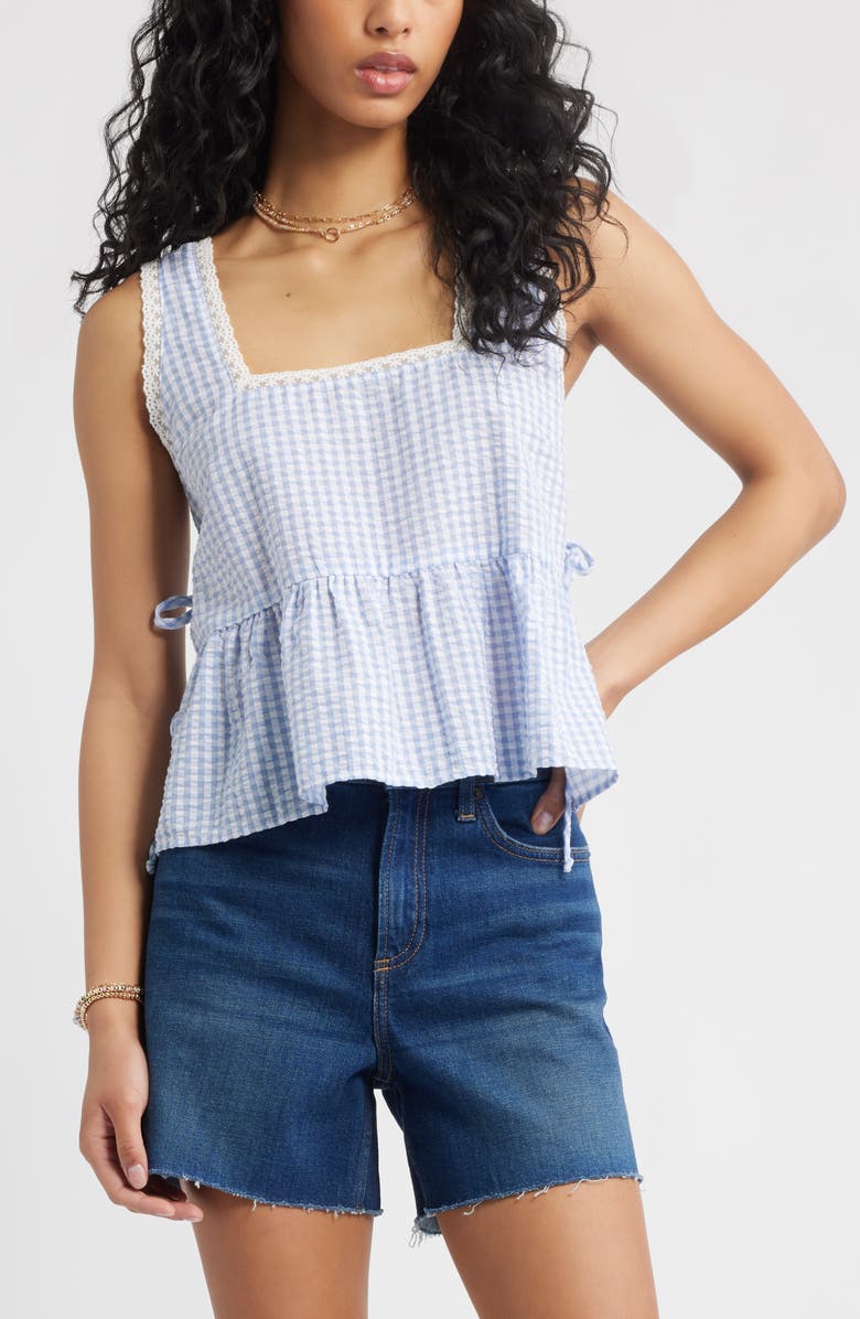 BP. Gingham Side Tie Tank, Main, color, Blue Helena Gingham