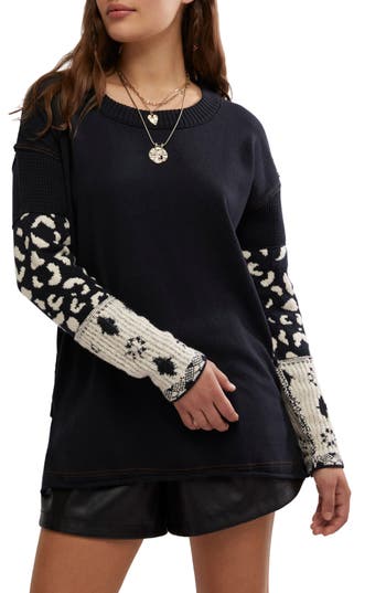 Free People Tiger Style Long Sleeve Cotton Blend T-shirt In Black Combo