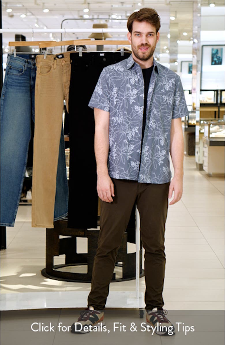 Botanical Print Short Sleeve Stretch Button-Up Shirt, sales video thumbnail