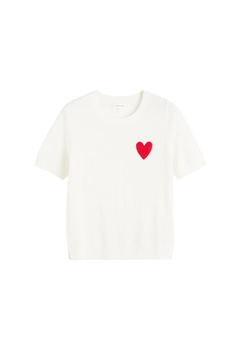 Chinti & Parker Pure Merino Heart Breton Short Sleeve Sweater, Alternate, color, Cream