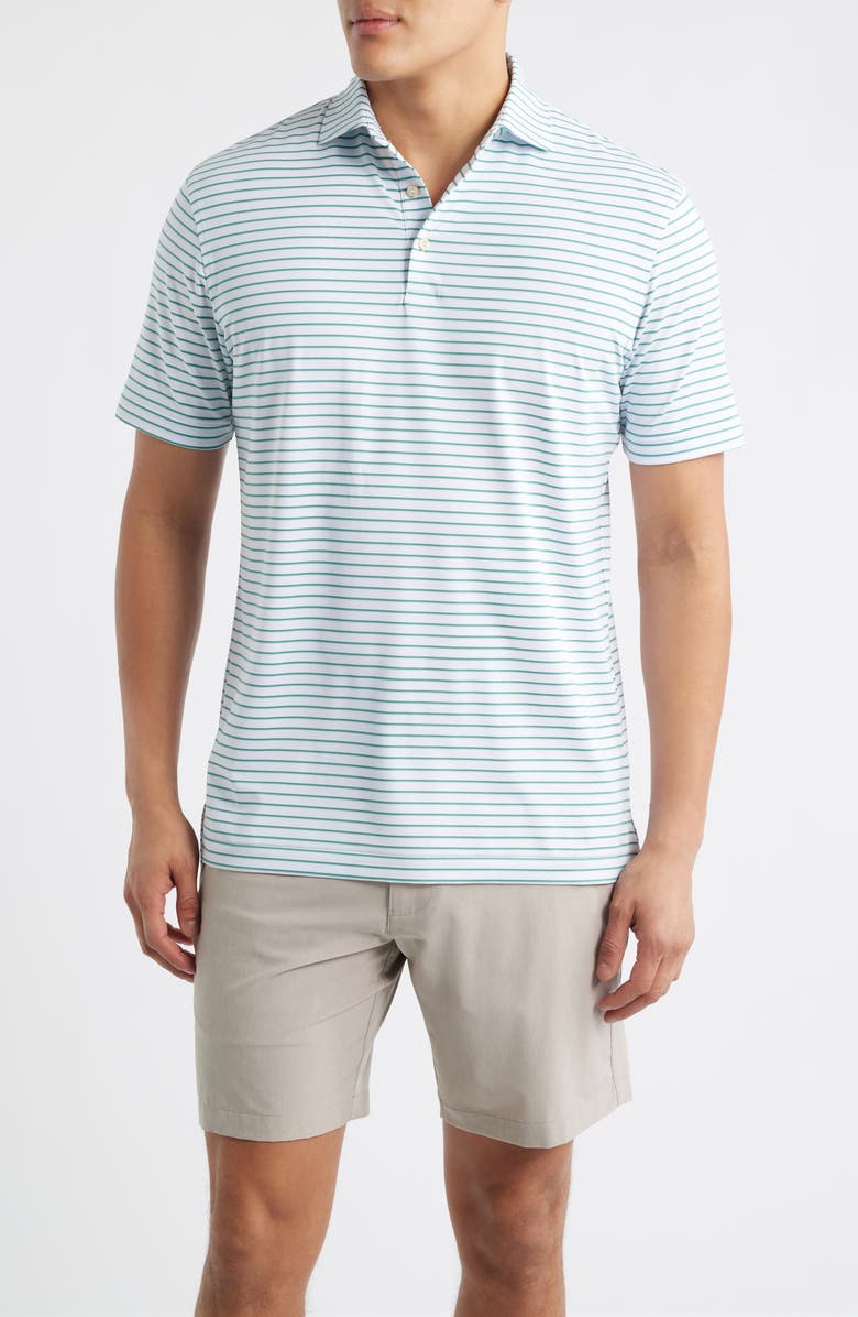 Peter Millar Dunnes Stripe Performance Jersey Polo, Main, color, White / Snow Pea