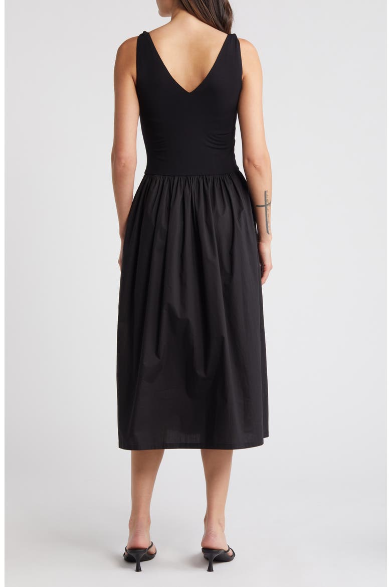 Franca Mixed Media Sleeveless Midi Dress, Alternate, color, BLACK
