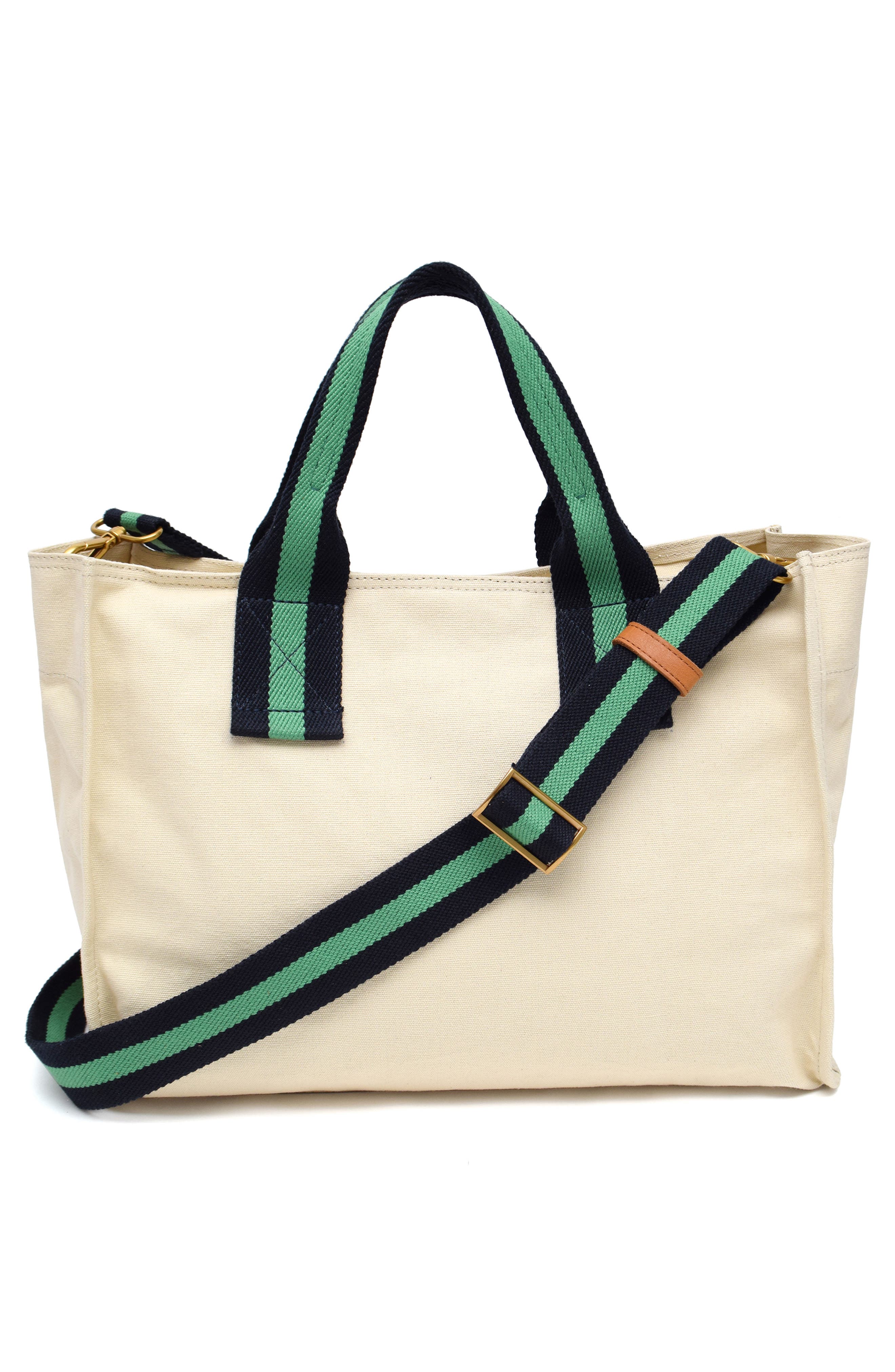 New Amsterdam Leatherworks Zinia Canvas Satchel, Alternate, color, Natural/ Kelly