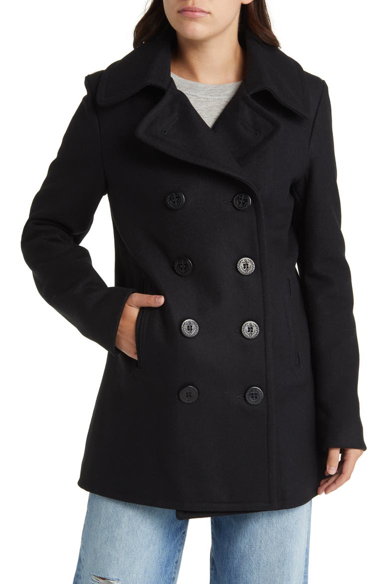 Wool Blend Peacoat, Alternate, color, NAVY