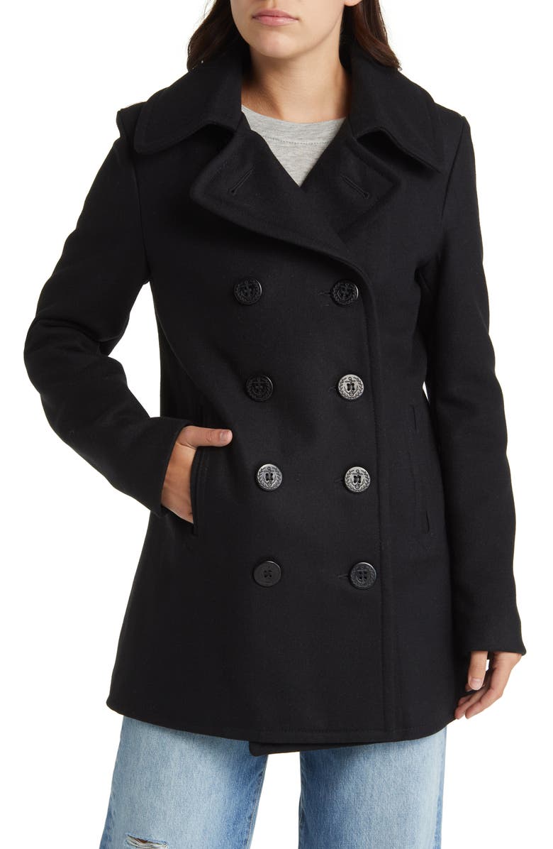 Schott NYC Wool Blend Peacoat, Alternate, color, Navy