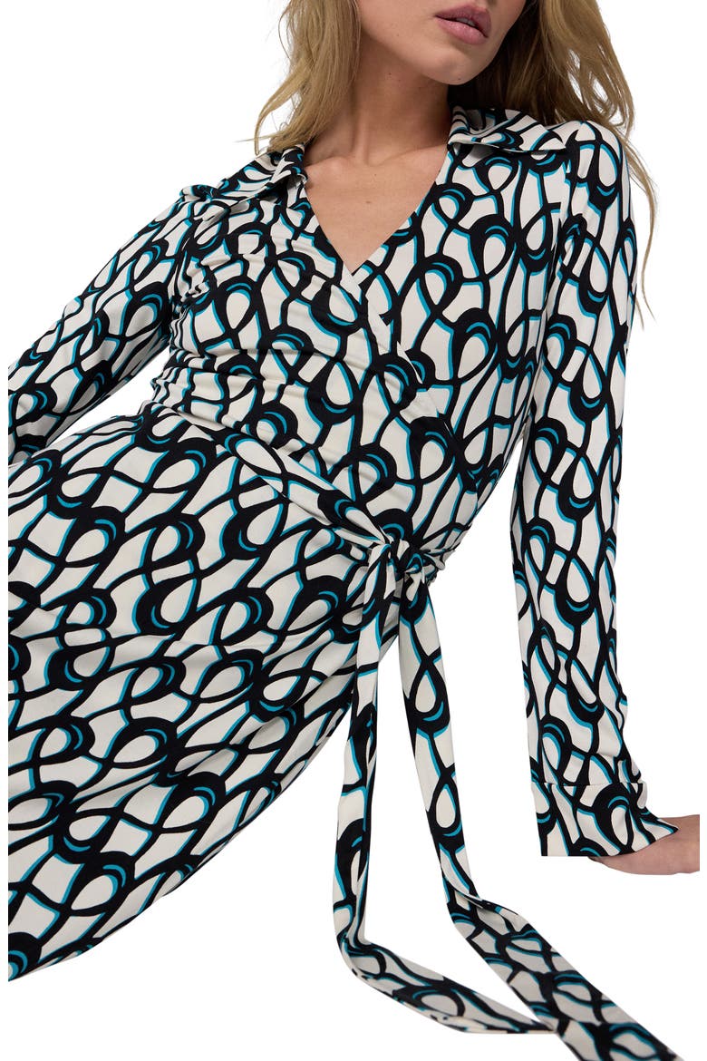 Jeanne Print Long Sleeve Silk Wrap Dress, Alternate, color, LOOPS MID WHITE