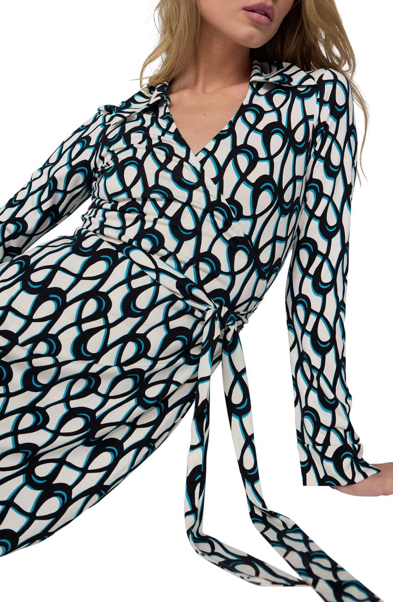 Diane von Furstenberg Jeanne Print Long Sleeve Silk Wrap Dress, Alternate, color, Loops Mid White