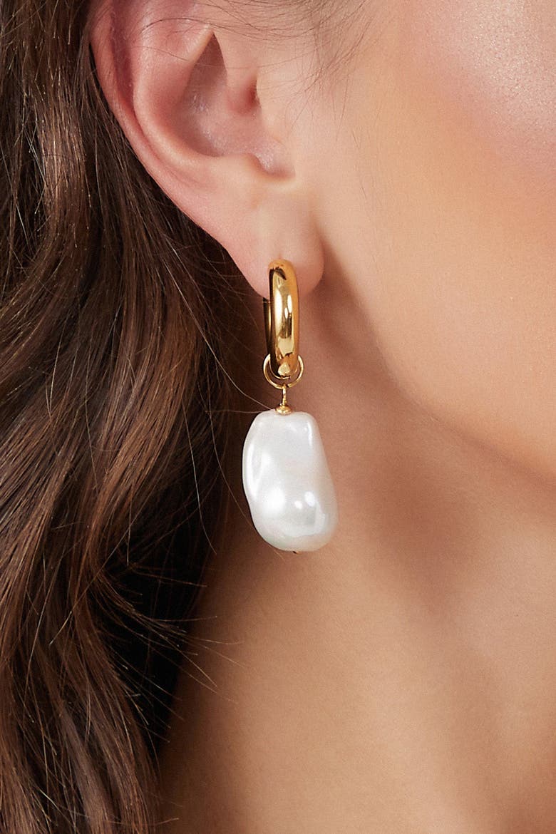 Unique Asymmetrical Rope Chain Baroque Pearl Drop Earrings, Alternate, color, Gold