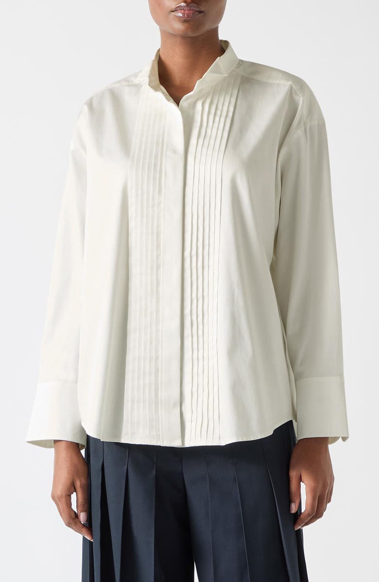 LK Bennett Colette Pleated Placket Cotton Button-Up Shirt, Main, color, 