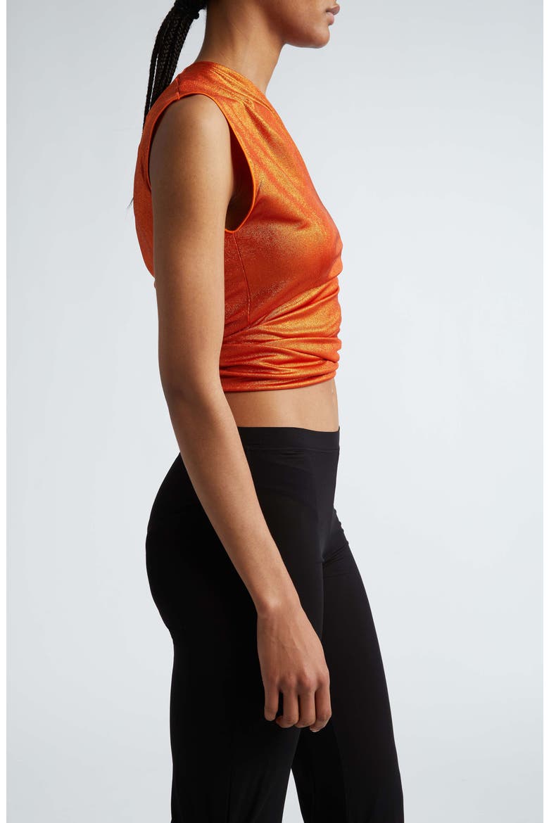 Laminated One-Shoulder Wrap Top, Alternate, color, LAMINATED ORANGE