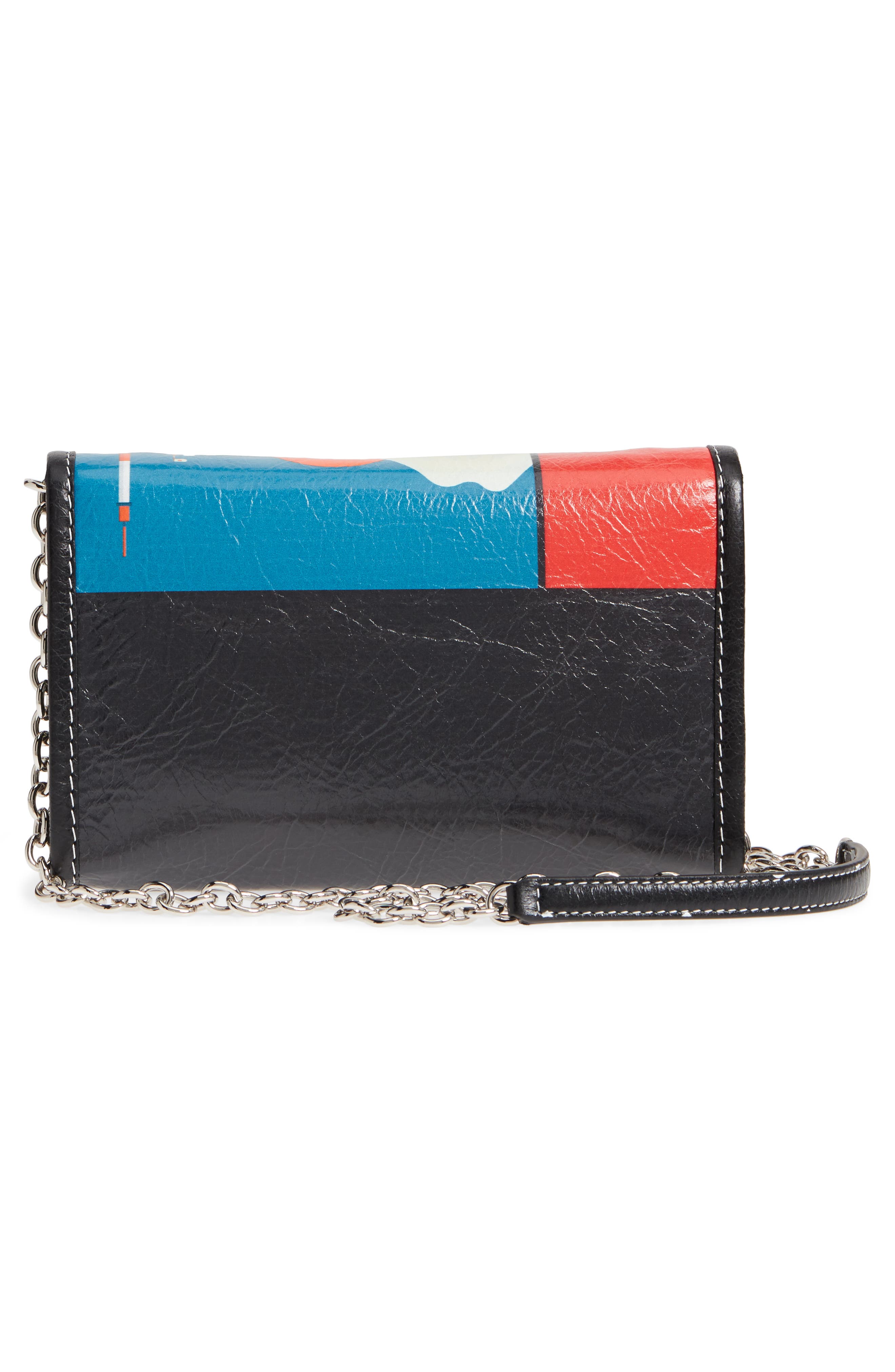 Bazar Printed Leather Wallet on a Chain, Alternate, color, TOKYO BLACK MULTI