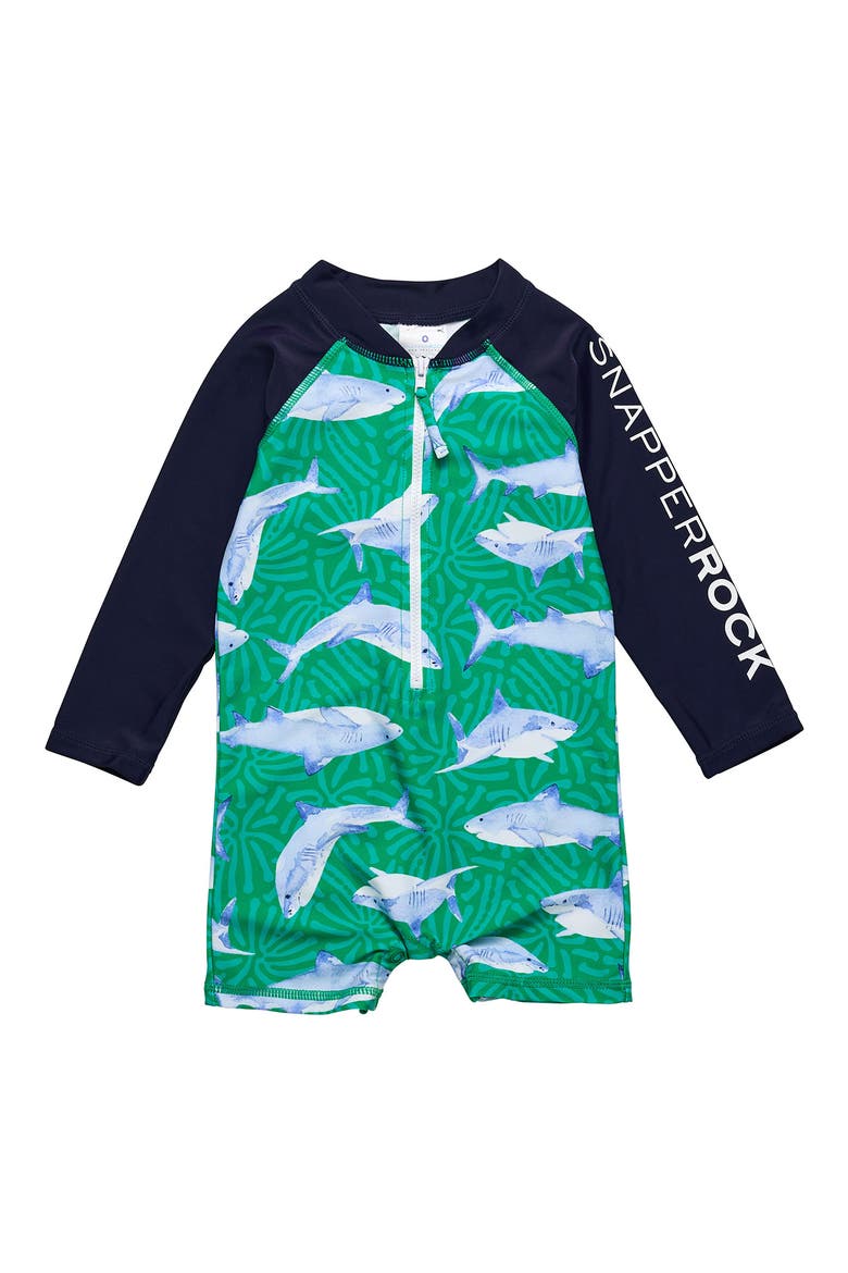 Reef Shark Long Sleeve One-Piece Rashguard Swimsuit, Main, color, GREEN