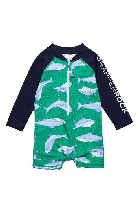 Reef Shark Long Sleeve One-Piece Rashguard Swimsuit (Baby)